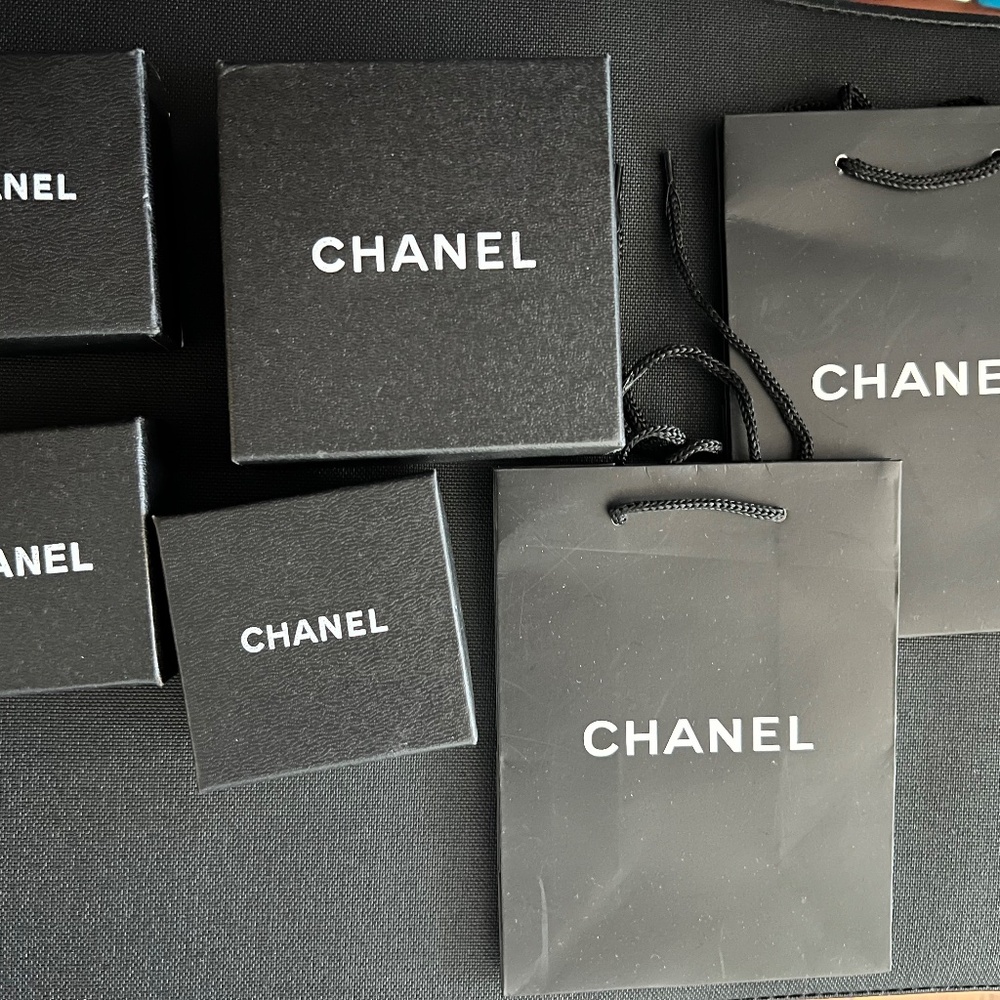 4 Chanel Jewelry Boxes with 2 Small Shopping Bags